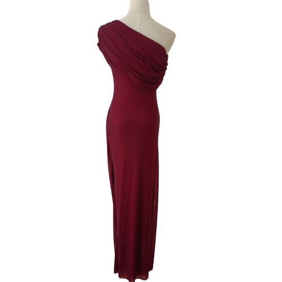 Self-Portrait Burgundy Rhinestone Drape Midi Dress US 2 - Picture 7 of 12
